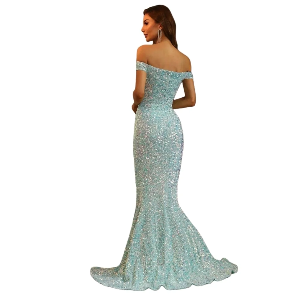Faeriesty Mint Off Shoulder Sweetheart Neck High Slit Sequin Party Dress Size XS